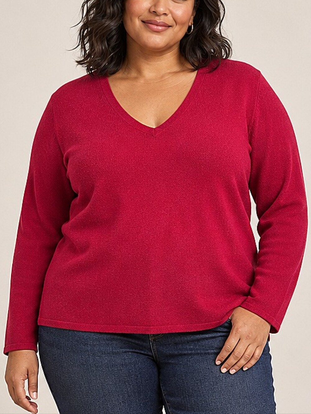 Lands' End 100% Cashmere V-Neck Sweater Red Size 3X Quiet Luxury Classic Winter